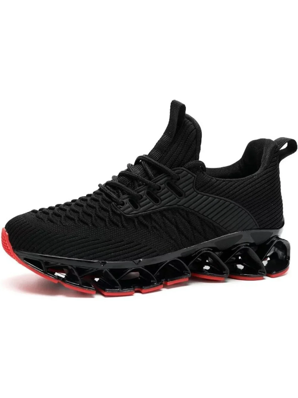 Women's Black Red Blade Mesh Comfort Non Slip Athletic Slip on Sneaker Shoes